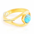 Fornecedor de atacado para o Arizona Turquoise Gemstone 18k Gold Silver Ring